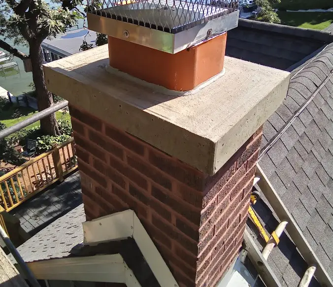 brick chimney on roof of home